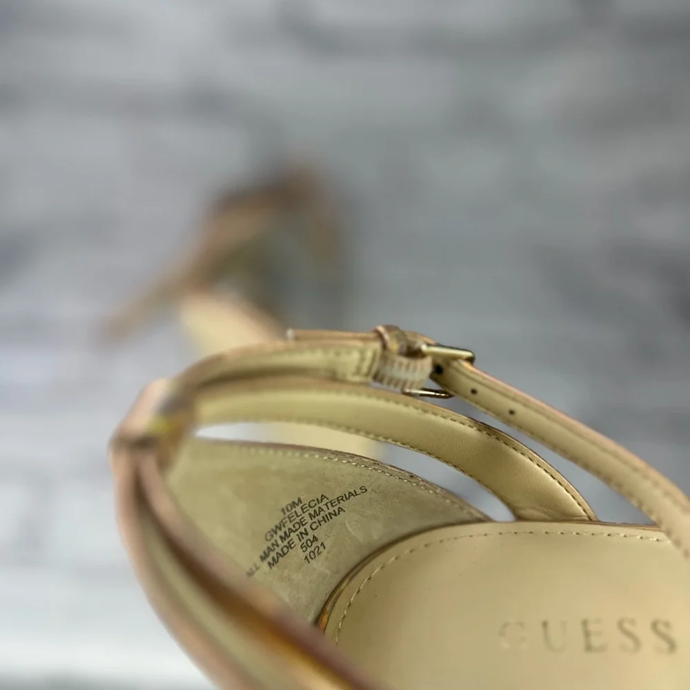 Guess Felicia Iridescent Rose Gold High Heel Sandals with Clear Straps - Picture 7 of 7